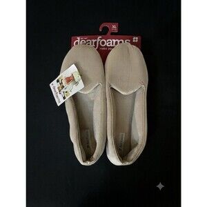NWT Dearfoams Women's Velour Closed Back Slippers Chino Size XL 11-12 Cream/Gift